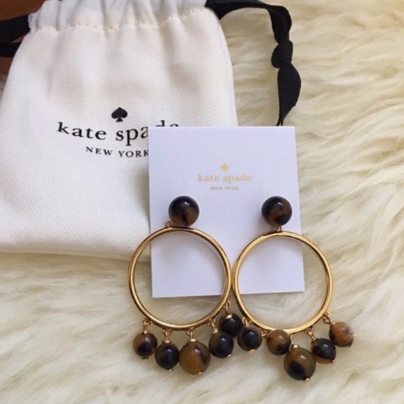 KATE SPADE • Tortoise Bauble Drop Hoops Earrings - Picture 3 of 3